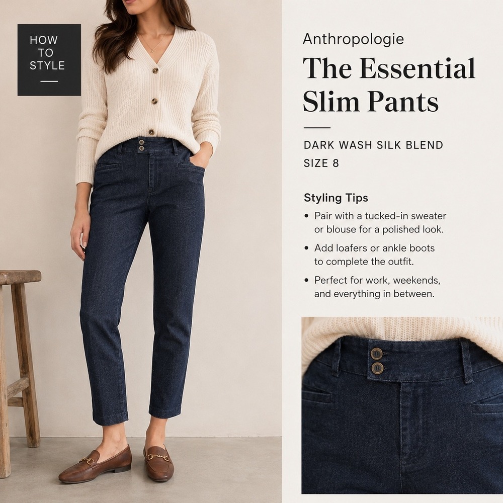 Anthropologie The Essential Slim Pants Dark Wash Silk Blend Size 8